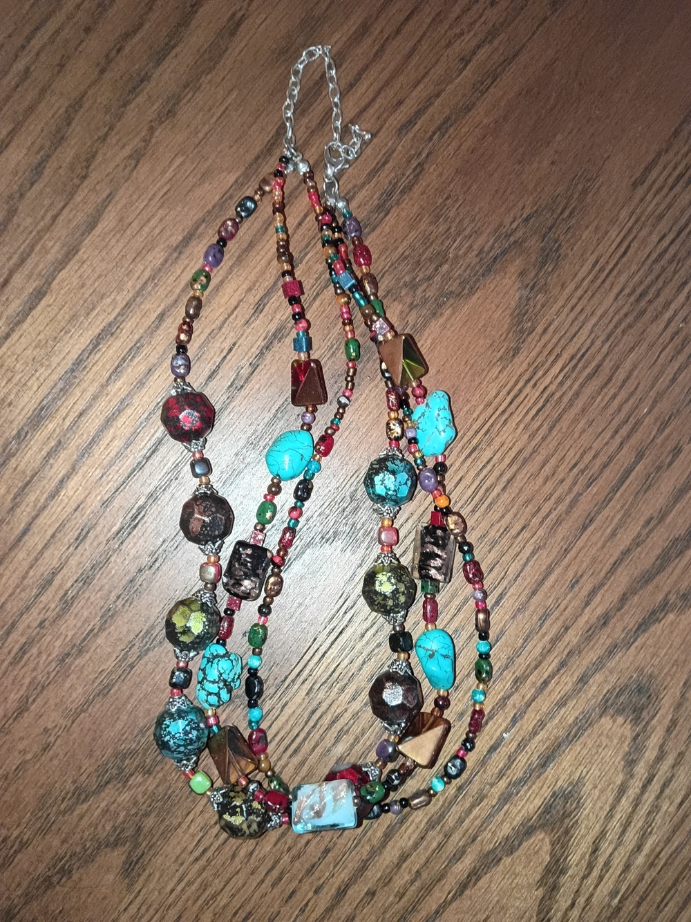 Multicolored Beaded Statement Necklace with Turquoise Accents